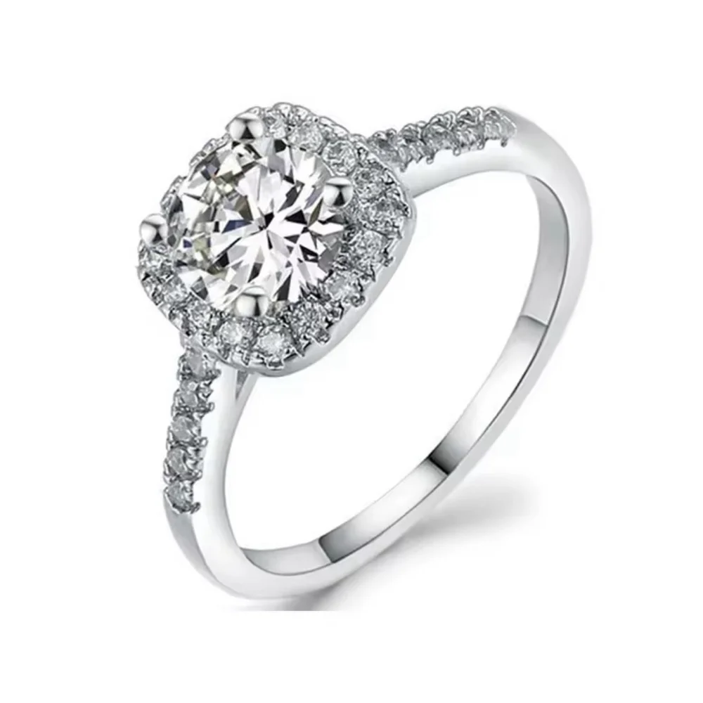 NEW 2 Ct Pave Halo Round Platinum S925 Diamond Engagement‎ Ring | Sz 7.5 NEW
